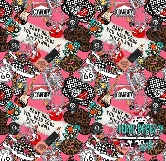 Baby Doll You Need Some Rock n Roll Seamless Pink