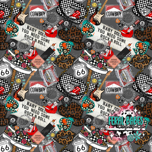 Baby Doll You Need Some Rock n Roll Seamless Grey