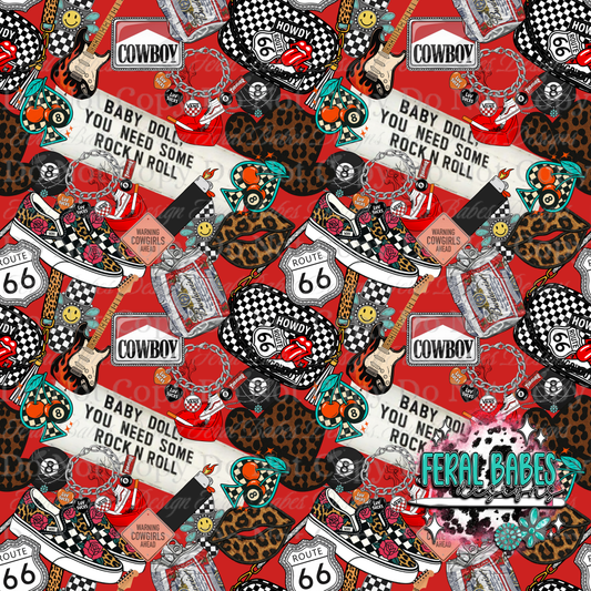 Baby Doll You Need Some Rock n Roll Seamless Red