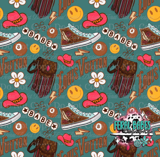 Boujee Cowgirl Teal Seamless